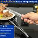 JETKONG 18 Inch (45cm) Extra Long Grill Tongs, Heavy Duty Stainless Steel Tweezer Tongs for Cooking, Grilling, Barbecue/BBQ, Buffet and Turning Food (Round Tips)
