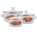 Amosfun 3Pcs Enamel Mini Pots Stackable Cooking Pots with Lids and Handles Ears For Noodles Soup Cooking Assorted Size Pot Diameter 4.7 Inch 5.5 Inch 6.3 Inch