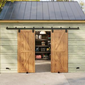 SmartStandard 12FT Exterior Sliding Barn Door Hardware Kit, Box Rail Barn Door Track Kit for Outdoor Use, 450lb Capacity Heavy Duty Wall Mount Kit, Fix Double 36" Door