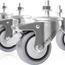 POWERTEC 3 Inch Threaded Stem Caster Wheels Set of 4 with Brake & 600 lbs Loads, Heavy Duty Stem Casters, Dual Locking TPR Rubber Castor Wheels for Furniture, Cart, Dolly & Workbench (17201)