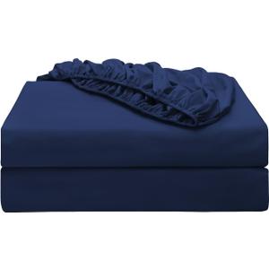 2-Pack Pure Cotton Twin XL Fitted Sheet for Adjustable Bed Split King, 600 TC 16" Deep Pocket Egyptian Cotton Fitted Sheet (2pcs, Twin XL, Navy Blue)