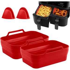 2pack Silicone Air Fryer Liners for 8QT & 10QT Ninja Air Fryer Foodi Dual, Reusable Silicone Air Fryer Basket for Ninja DZ550 DZ401 Air Fryer Accessories for Ninja (Red)