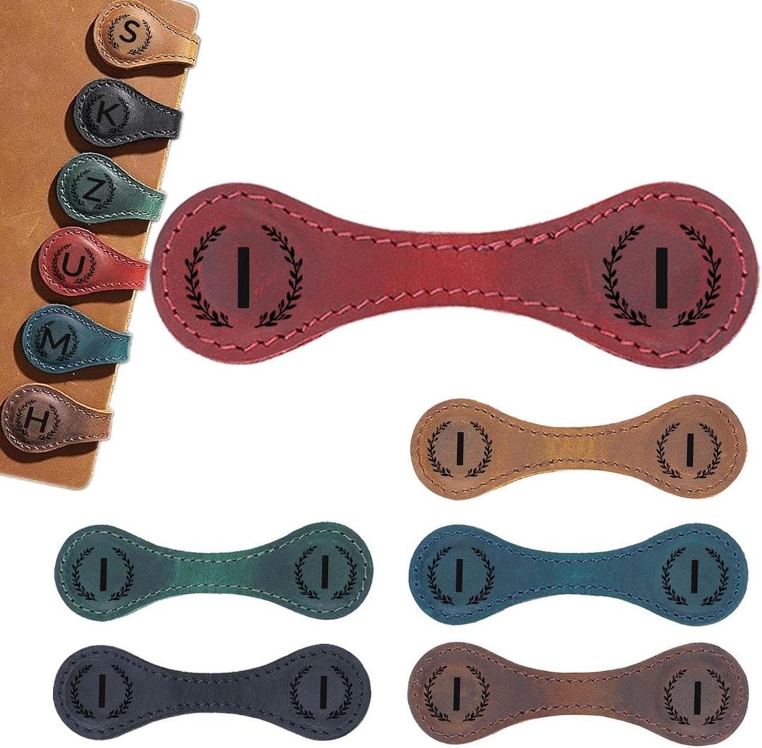 Magnetic Leather Bookmark with 26 Initial for Reading Women,Personalized Magnet Book Marks Gifts for Men,Book Lovers (Red, I)