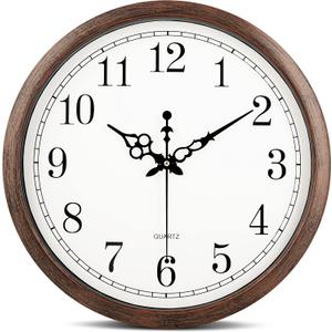 Bernhard Products Large Wall Clock 16 Inch Silent Non Ticking Movement Quartz Battery Operated Round Easy to Read Decorative Classic Brown Home/Kitchen/Office/Classroom/School Clocks, Black Numbers
