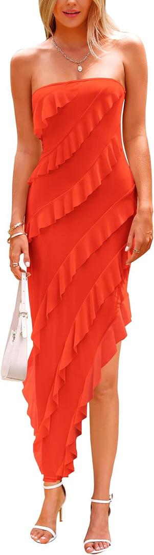 PRETTYGARDEN Summer Wedding Guest Dresses for Women 2026 Spring Cocktail Prom Graduation Bodycon Backless Elegant Midi Dress (M)