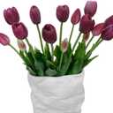 15 Pcs Deep Purple Artificial Tulips Fake Flowers, Premium Latex Lifelike Texture, UV Resistant Waterproof Faux Tulip Bouquets with Snap-on Petals for Outdoor, Home, Wedding Decor