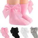 SAOROPEB 4-Pair Baby Girls Socks, Non-Slip Grips for Babies Toddler, Ankle Socks for Girls (0-12 Months, Bow)
