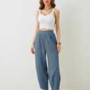 Womens Baggy Wide Leg Pants Summer Casual Elastic Waist Palazzo Harem Pants with Pockets, XXL