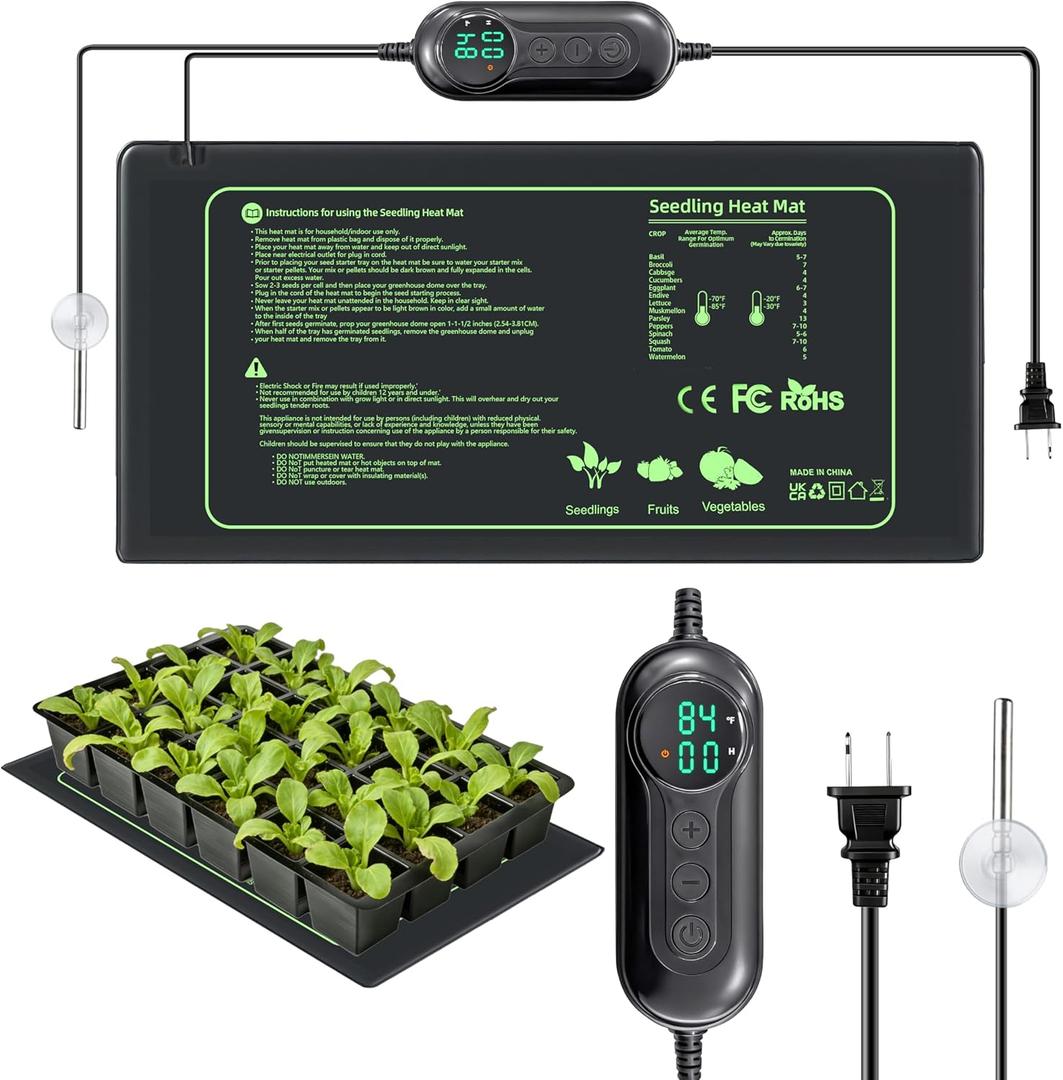 Seedling Heat Mat with Thermostat Controller for Plants Heating Pad Seed Starting Heating Warming Pad Temperature and Auto Off Timer Waterproof Warmer Fermentation Indoor Greenhouse Heater (1 PC / Thermostat)