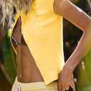 ZAFUL Women's Short Sleeve Shirt Crew Neck Button Down Cardigan T-Shirt Slim Fit Y2K Going Out Casual Fashion Tops (X-Large, 0221-yellow)