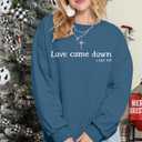 ALLTB Christian Christmas Sweatshirt Women: Christmas Religious Graphic Shirt Xmas Holiday Pullover Tops (Blue, S)