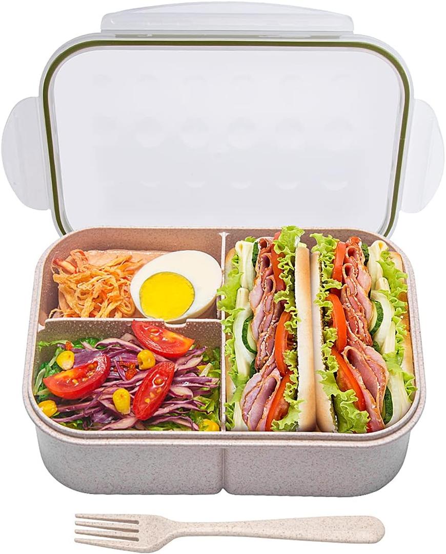 MISS BIG Bento Box,Bento Box Adult,Lunch Box,Leak Proof Lunch Containers,No BPAs and No Chemical Dyes Bento Lunch Box,Dishwasher and Microwave Safe Lunch Containers for Adults(1900ml White)