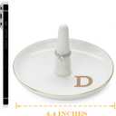 HOME SMILE Initials Ring Holder Jewery Tray with personalized D-Monogrammed Engagement Gifts for Friends,Birthday Mother's Day Christmas Gifts for Women,Ceramic White