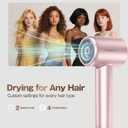 Labiim Hair Dryer, High-Speed Ionic Low Noise Blow Dryer with Brushless Motor for Fast Drying,Thermo-Control Quiet Compact Hair Blow Dryer Hairdryer with 1Nozzle Attachment for Home Salon Travel,Pink