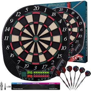 Turnart Electronic Dart Board - Dart Board Electronic Scoreboard for 16 Players - 6 Darts Plastic Tips 50 Soft Tips LED Display Power Adapter Throw Line