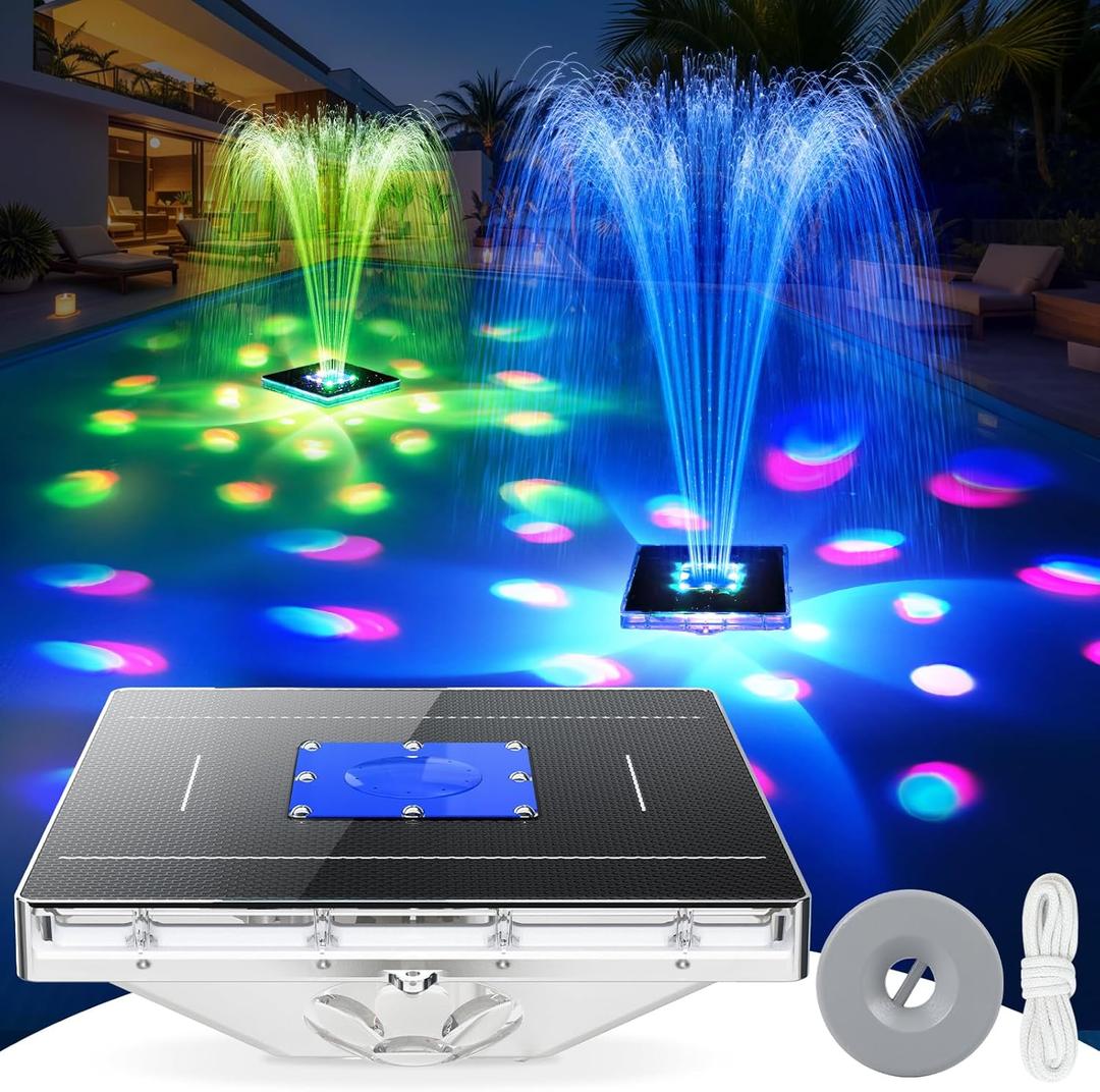 Solar Pool Fountain with Light Show,2026 Upgraded Large Solar Pool Water Fountain,Floating Pool Fountains for Above Ground Pool,Solar Floating Fountains Pump for Pool Pond-1PK(Dark Blue)