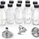 AOZITA 12 Pack, 2 oz Small Clear Glass Bottles w/Lid & 3 Funnels - 60ml Boston Shot Bottles for Health, Immunity, Potion, Wellness, Sample, Ginger, Juice - Mini Personal Care & Beauty Travel Bottle