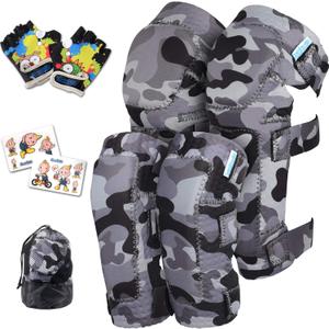 Soft-Style Kids Knee and Elbow Pads with Bike Gloves, Flexible Impact-Resistant Gear for Ages 2-11, Designed for Balance Bikes, Roller-Skating, and Skateboarding (Medium)