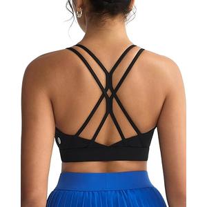 RUNNING GIRL Sports Bras for Women, Strappy Crisscross Back Padded Low Impact Running Sports Bra with Removable Cups  (Black, M)