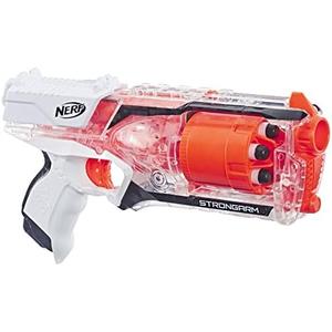 Nerf Elite Strongarm Clear Blaster, Rotating Barrel, Slam Fire, 6 Official Nerf Elite Darts, for Kids, Teens, Adults
