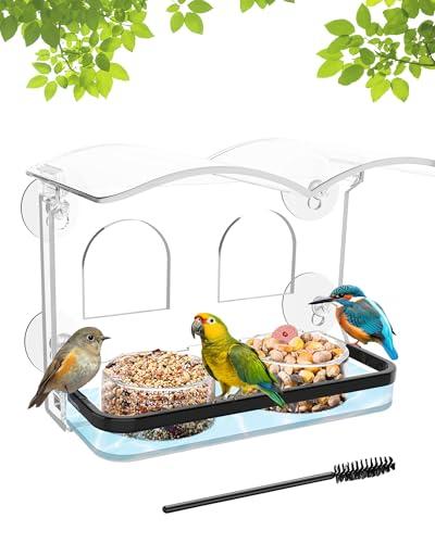 COJOSQC Window Bird Feeder with Strong Suction Cups, Clear Acrylic Design for Close-Up Bird Watching, Durable, Weatherproof, Easy to Install, Large Seed Tray, Drain Holes to Keep Food Dry, For Outdoor