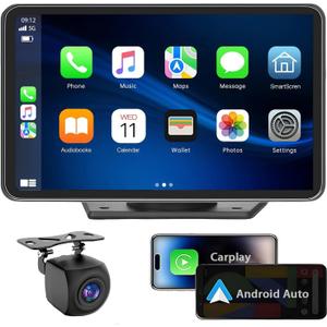 Carplay Wireless Portable Touchscreen Car Stereo Bluetooth Voice Control 7" for Apple Car Play & Android Auto Car Audio HD Screen with 1080p Backup Camera GPS Navigation/Mirror Link Fits All Cars