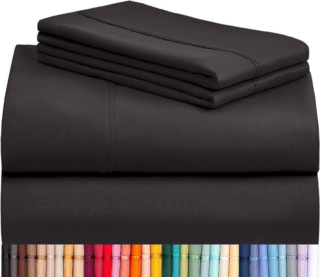 LuxClub 4 PC King Sheet Set, Breathable Luxury Bed Sheets, Deep Pockets 18" Wrinkle Free Cooling Bed Sheets Machine Washable Hotel Bedding Silky Soft - Black King