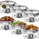 Chafing Dish Buffet Set of 3 Pack, 5QT Round Stainless Steel Chafer for Catering, Upgraded Chafers and Buffet Warmer Sets with Food & Water Pan, Lid, Frame, Fuel Holder for Event Party Holiday