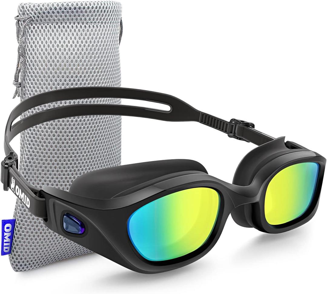 OMID Swim Goggles, P3 Anti-Fog Swimming Goggles for Men Women Anti-UV Goggles (A2-allblack-gold)