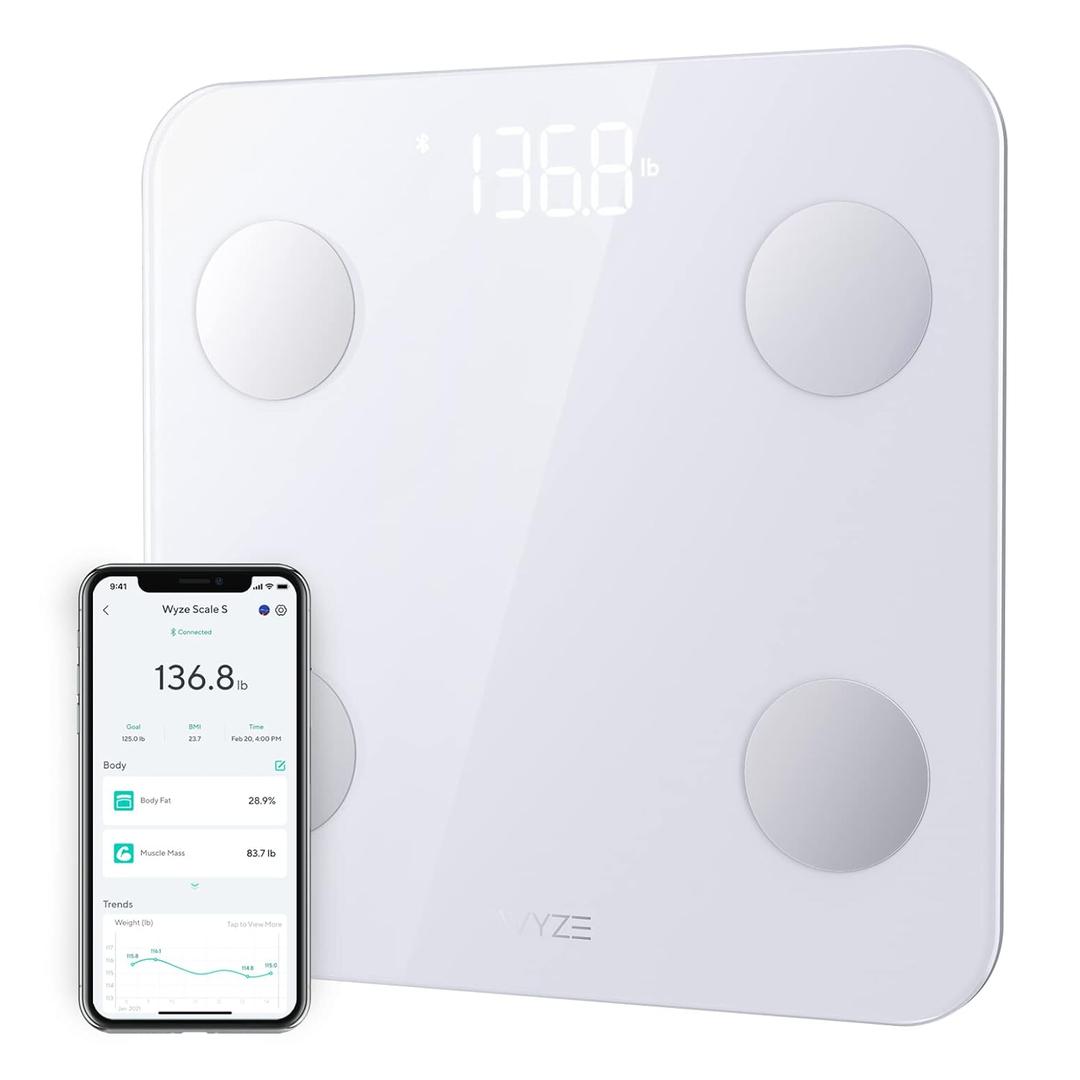 Wyze Scale S, Scale for Body Weight, FSA HSA Eligible, Digital Bathroom Scale for Body Fat, BMI, Muscle, Heart Rate, Body Composition Analyzer with App, Batteries Included, Bluetooth, 400 lb, White