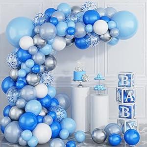 Teal Blue Black Silver Balloon Garland Arch Kit with Large Silver Star Foil Balloon Slate Sage Blue Latex Balloons Metallic Silver Black Graduation Anniversary New Year Party Decorations