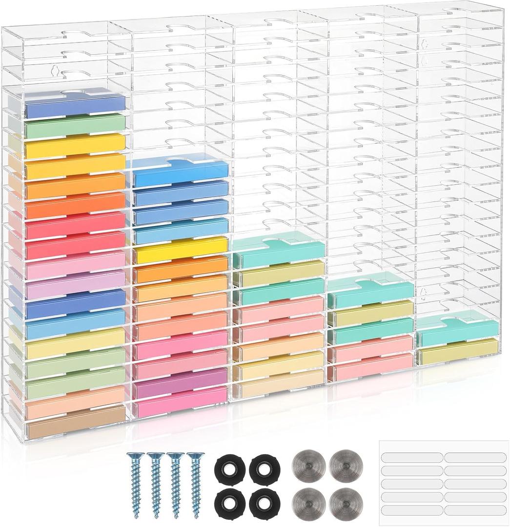 100 Slot Clear Acrylic Cassette Tape Storage for Easy Sorting and Organizing of Cassette Tapes, Stamp Pads, Playing Cards, Card Decks and More, Holder for Desktop, Wall Mounted