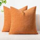 MIULEE Pack of 2 Orange Throw Pillow Covers 18x18 Inch Soft Chenille Pillow Covers for Sofa Living Room Couch Solid Dyed Cases