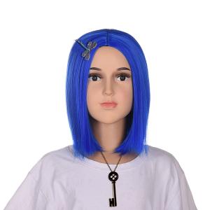 Blue Bob Wig | Costume Women Halloween Party Short Blue Realistic Cosplay Wig (L)