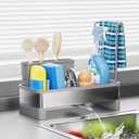 Stainless Steel Sink Caddy, Sponge Holder for Kitchen Sink with Brush Holder & Dishcloth Rack, Rustproof Sink Organizer Countertop, Soap Dispenser Kitchen Organizers Storage Essentials (Gray)