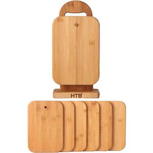 Bamboo Cutting Board Set for Kitchen,Small Cutting Boards with Holder,Serving Boards for Sandwich Cheese Meal Breakfast (HTB- 6 piece)