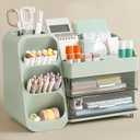 HBlife Desk Organizer with Pen Pencil Holder for Desk, Pen Organizer with 2 Drawers, Desk Organizers and Accessories with 4 Compartments, Desktop Storage for Office Home School Art Supplies, Green