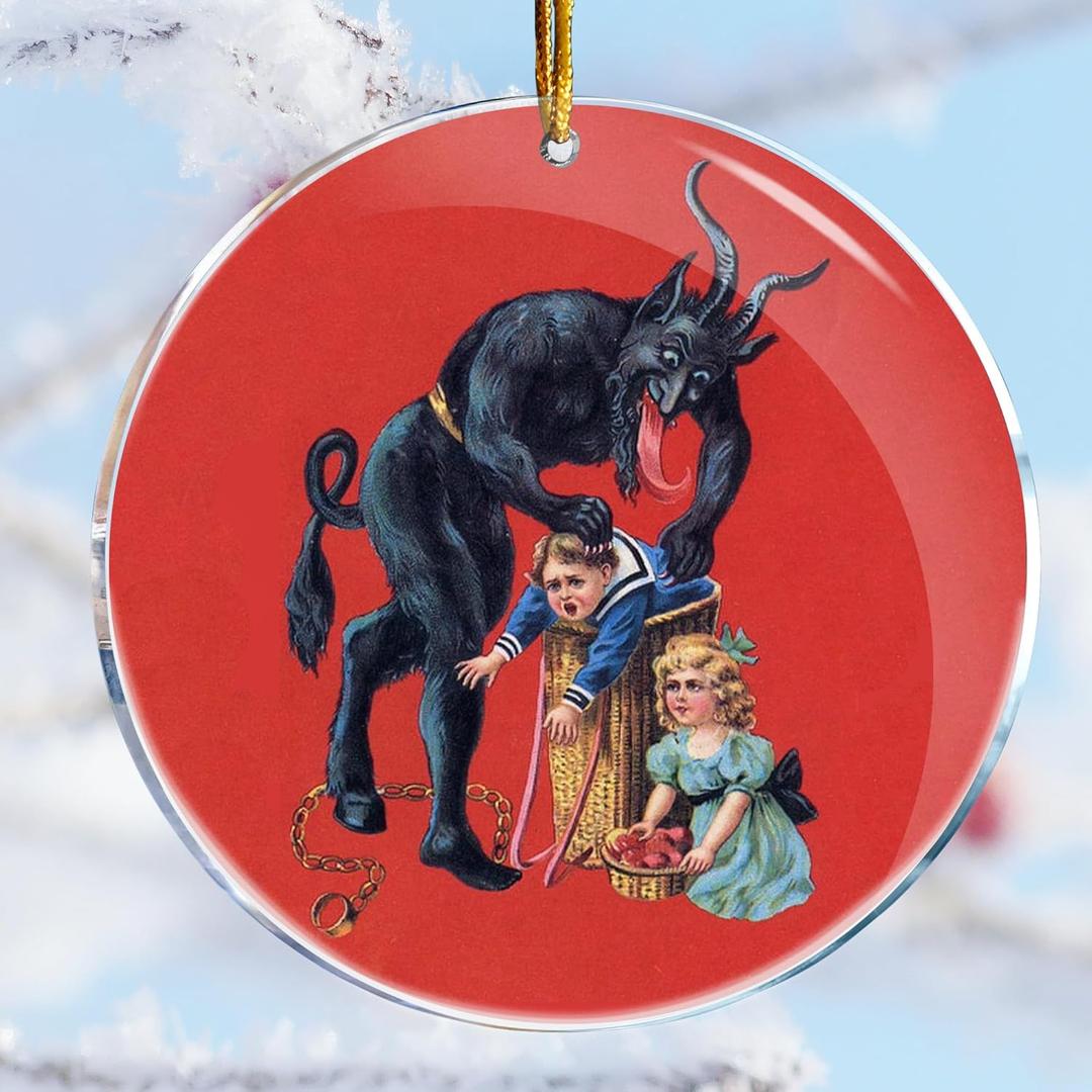 Christmas Ornaments Decorations - 3.6 in Acrylic Two Sided Printing - Ornament Exchange Gifts Funny (Vintage Krampus Classic Red Theme)