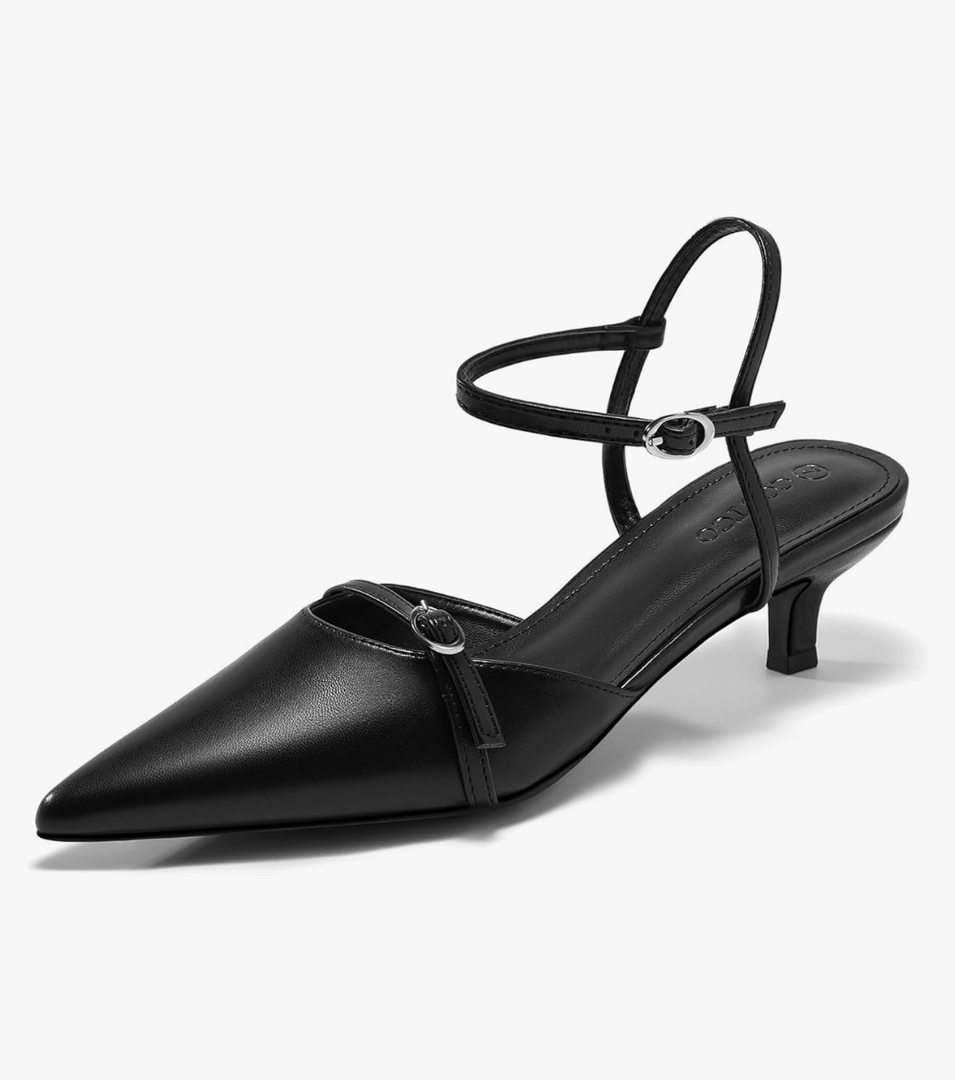 Coutgo Womens Kitten Heels Low Heel Dress Shoes Closed Pointed Toe Ankle Strap Work Office Pumps, Size 6