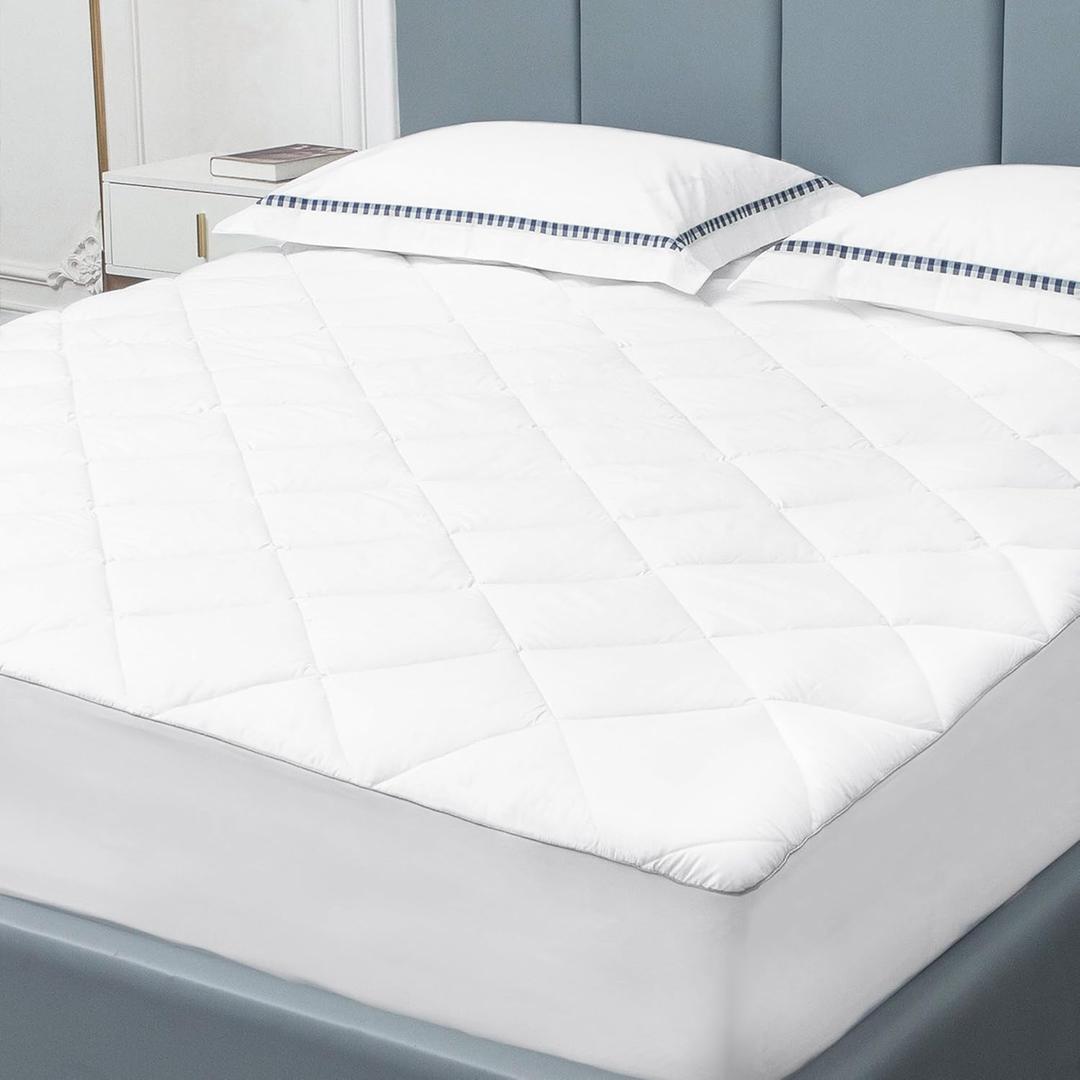 Sunflower Queen Mattress Pad Cover, Cotton Mattress Cover Hypoallergenic, Extra Deep Pocket 18"-22" Quilted Mattress Protector Queen Size Thin Version, Soft Breathable and Noiseless, White