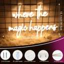 Where The Magic Happens Neon Sign Led Light Up Signs for Wall Decor Usb Powered Letter Neon Light Signs for Bedroom Wedding Decor Birthday Party Shop Man Cave 22 x 13''(Warm White)