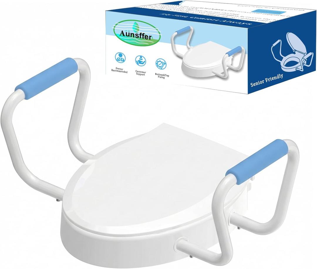 Toilet Seat Riser with Handles, 395lb Heavy-Duty Elevated Toilet Seat Elongated - 2.91" Raised V-Shaped Toilet Seat with Arms, Quick Release, Soft Close, Non-Slip, Universal Fit for Bathroom Safety