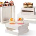 Sieral 4 Pieces Wood Cupcake Display Stand Decorative Dessert Appetizer Cake Stand Risers Wooden Crate Rustic Cake Risers for Storage for Party Christmas Halloween Wedding Decor(Vintage White)
