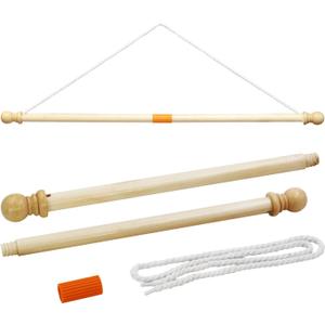 Anley 35" Wooden Banner Pole - Horizontal Flag Hanger for House Sports Dynasty Company - Easy Display for Flag Width Less Than 30" and Sleeve Over 1"