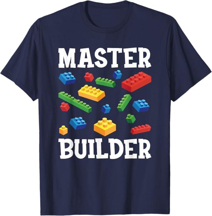 Master Builder Kids Block Building Brick Builder T-Shirt, Medium Youth Size