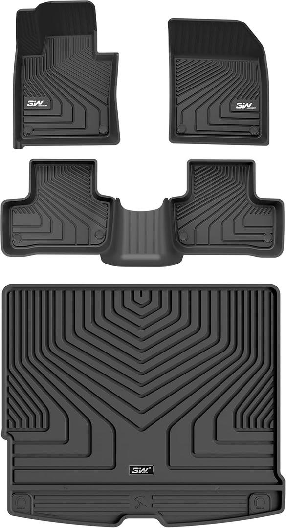3W Floor Mats & Cargo Liner Fit Volvo XC60 2018-2024 2025 (Not for Hybrid) TPE All Weather Custom Fit T5 T6 Momentum Full Set Harmless Heavy Duty Floor Liner and Trunk Mat Car Accessories (Volvo XC60 18-25 Floor Mats&Cargo Liner)