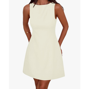 ZESICA Women's 2025 Summer Sleeveless Cocktail Mini Dress Boat Neck less Swing A Line Wedding Club Party Short Dresses,Navy,M-Large