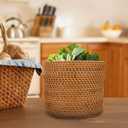 Mikikit Round Rattan Trash can Small Decorative Wicker Basket for Home Storage Desktop Organizer 6.6 Inch Fruit Vegetable Basket