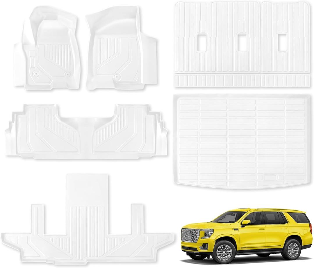 Floor Mats for Chevrolet/Chevy/GMC Yukon XL 7 Seater 2021-2025 All Weather Floor Mats for Chevrolet/Chevy/GMC Suburban/Yukon XL Accessories 2025-2021 White