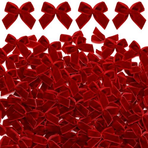 Waydress 25 Pcs Tiny Mini Christmas Velvet Bows for Crafts Xmas Twist Tie Bows Ribbon Bowknot Christmas DIY Craft Sewing Scrapbooking Gift Wrapping(Burgundy Red,1 Inch)